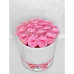 19 light pink roses in ceramic vase