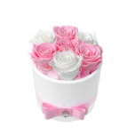 7 roses (white + light pink) in ceramic vase