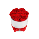 7 red roses in ceramic vase