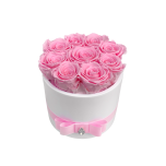 9 light pink roses in ceramic vase