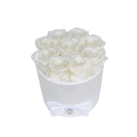 9 white roses in caremic vase