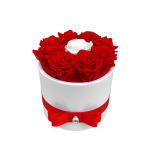 9 roses (red + 1 white) in ceramic vase