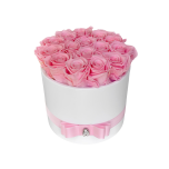 14 light pink roses in ceramic vase