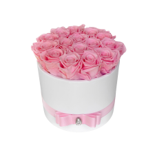 14 light pink roses in ceramic vase