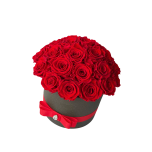 25 punast roosi tumehallis keraamilises vaasis