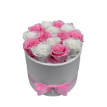14 roses (white + light pink) in ceramic vase