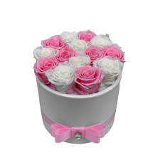 14 roses (white + light pink) in ceramic vase