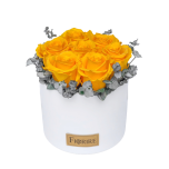 7 kollast roosi eukalüptiga keraamikas (logoga)