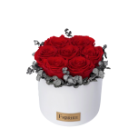 7 punast roosi eukalüptiga keraamikas (logoga)