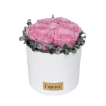 7 heleroosat roosi eukalüptiga keraamikas (logoga)