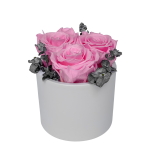 3 heleroosat roosi eukalüptiga keraamikas
