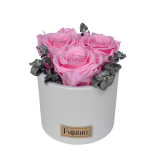3 heleroosat roosi eukalüptiga keraamikas (logoga)
